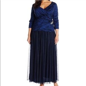 Alex Evenings Womens blue embellished crinkled taffeta and chiffon gown Size14